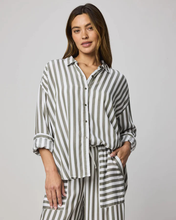Splendid | Ella Stripe Button Down | Green | Front | Vagabond | Apparel | Boutique