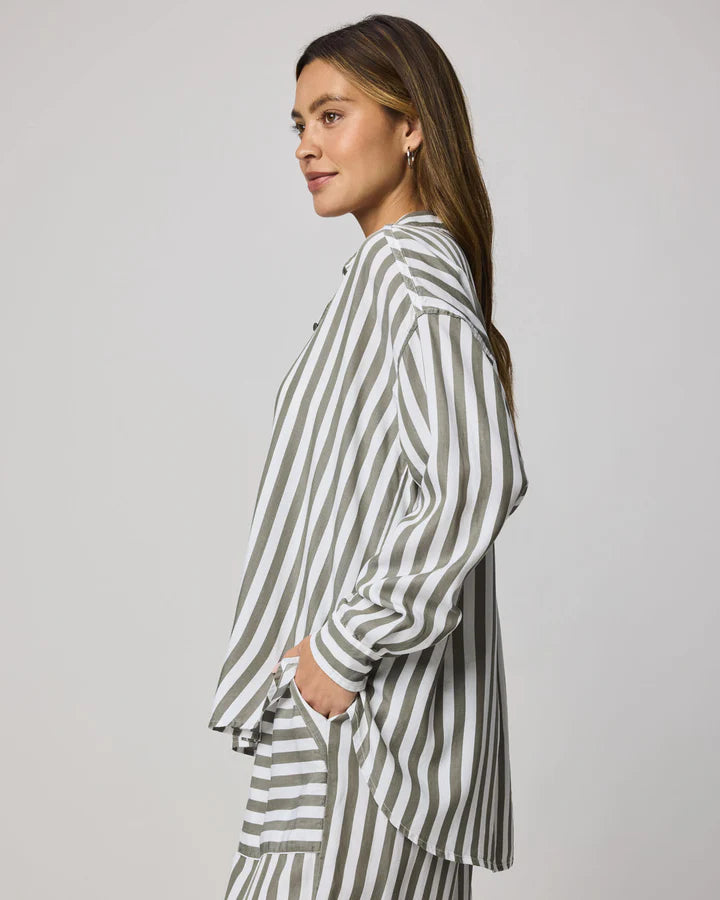 Splendid | Ella Stripe Button Down | Green | Side | Vagabond | Apparel | Boutique