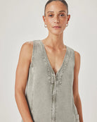 Splendid | Lounge Denim Mini Dress | Eucalyptus | Close | Vagabond | Apparel | Boutique