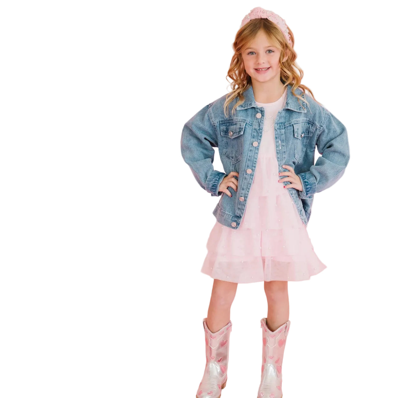 Sweet Wink | Pearl Heart Patch Denim Jacket | Model | Front | Vagabond | Apparel | Boutique