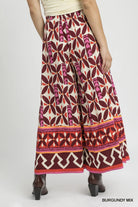 Umgee | Geo Print Pants |  Burgundy | Back | Vagabond | Apparel | Boutique