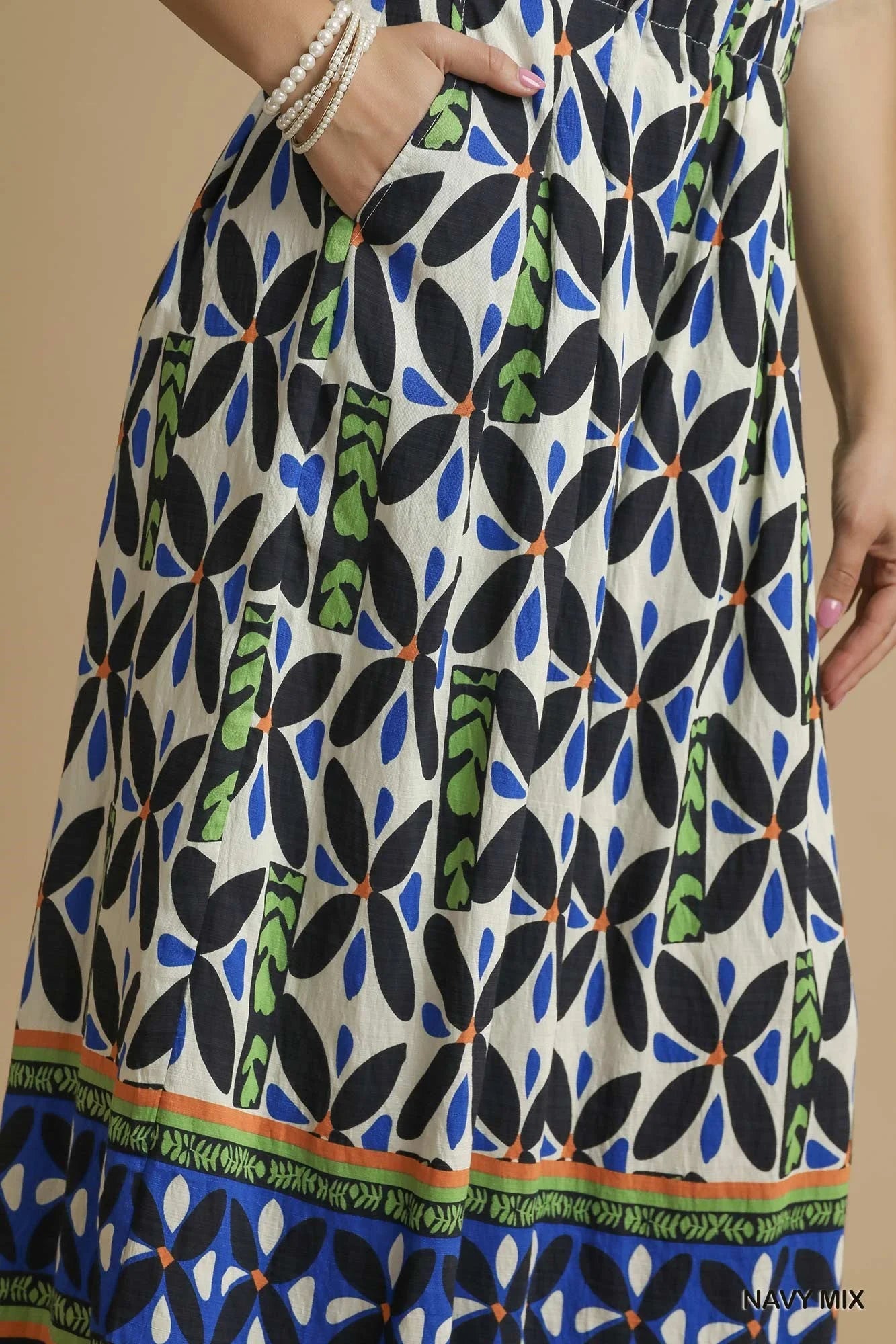 Umgee | Geo Print Pants |  Navy | Close | Vagabond | Apparel | Boutique