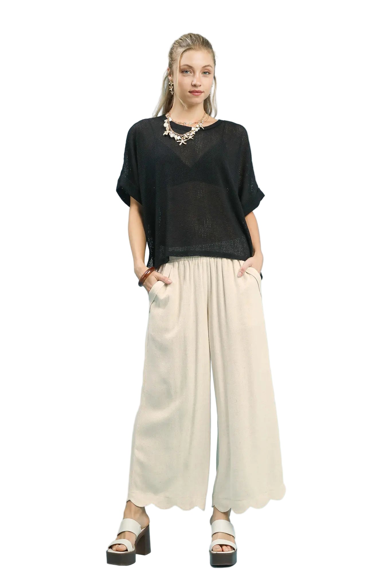 Umgee | Scallop Wide Leg Pant | Full | Vagabond | Apparel | Boutique