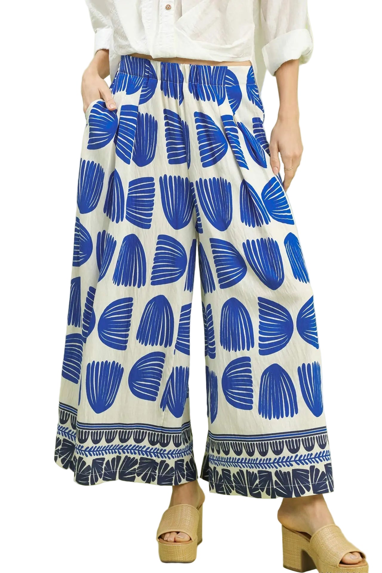 Umgee | Shell Block Print Wide Leg Pant | Cerulean | Vagabond | Apparel | Boutique