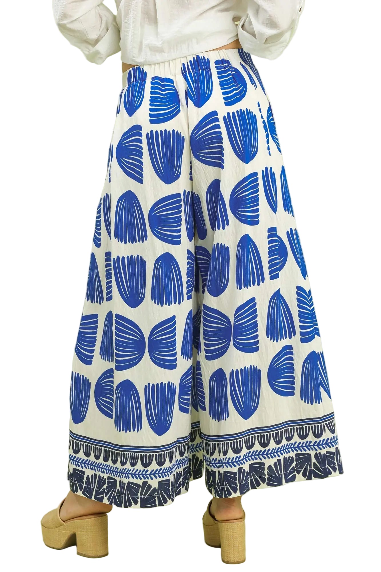 Umgee | Shell Block Print Wide Leg Pant | Cerulean | Back | Vagabond | Apparel | Boutique