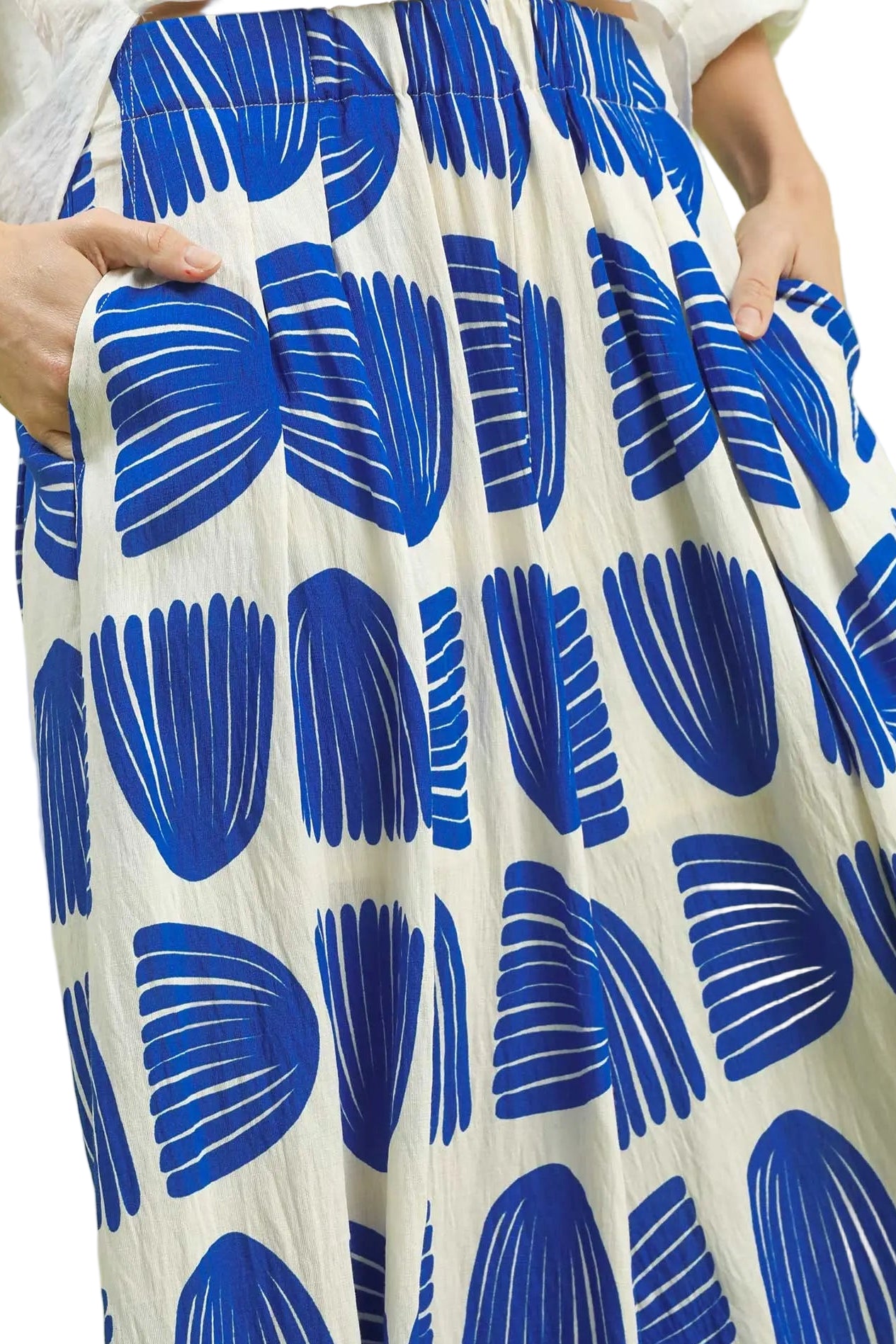 Umgee | Shell Block Print Wide Leg Pant | Cerulean | Close | Vagabond | Apparel | Boutique