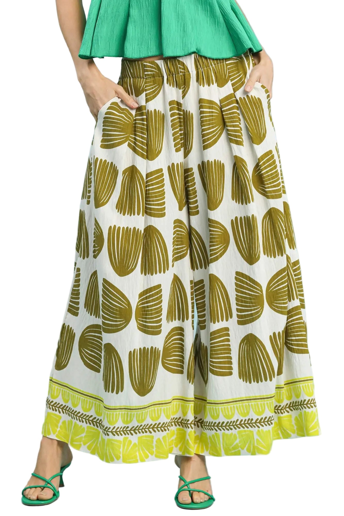 Umgee | Shell Block Print Wide Leg Pant | Olive | Vagabond | Apparel | Boutique