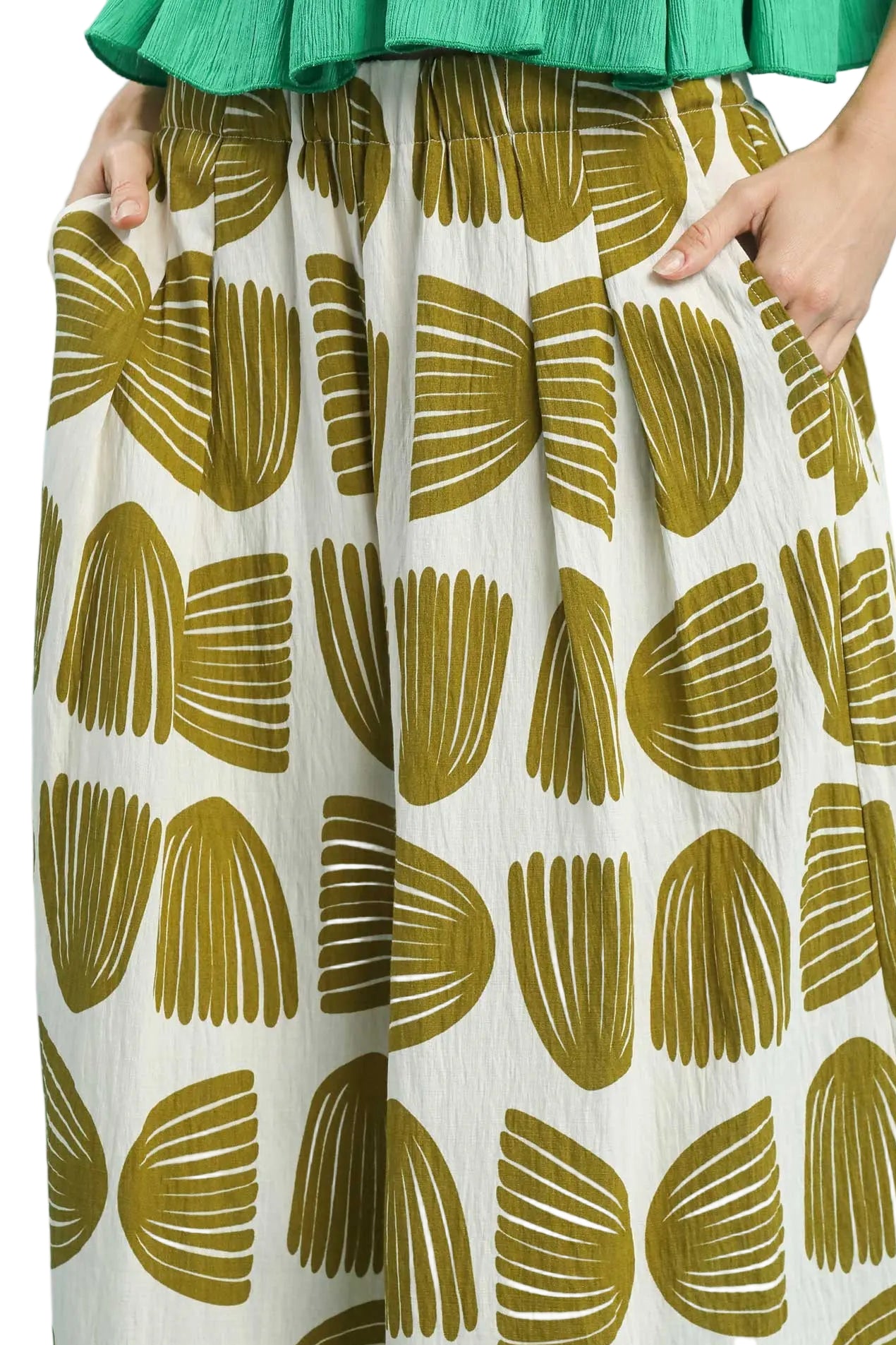 Umgee | Shell Block Print Wide Leg Pant | Olive | Close | Vagabond | Apparel | Boutique