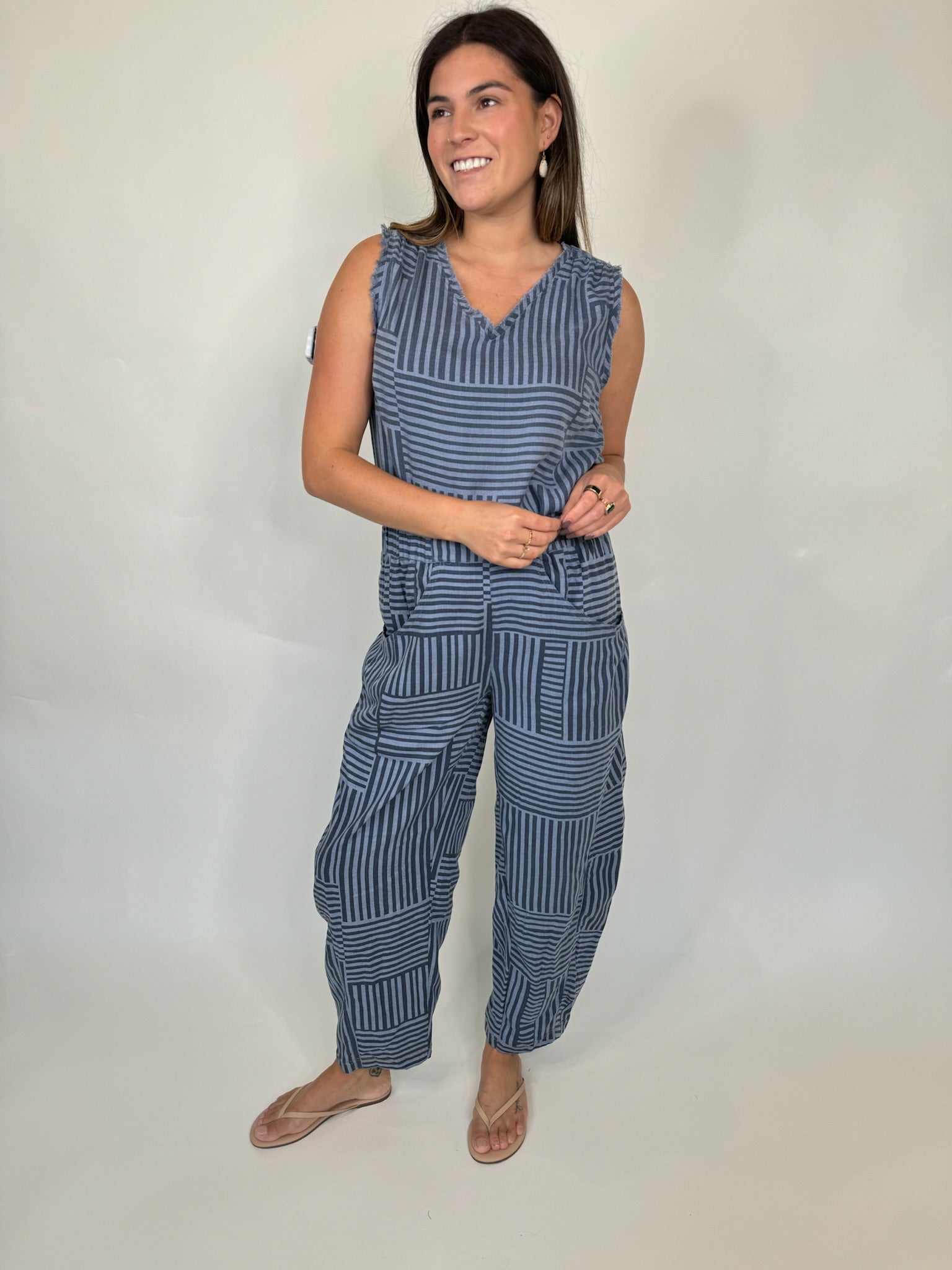 Umgee Striped Sleeveless Fray Hem Top | Vagabond Apparel Boutique