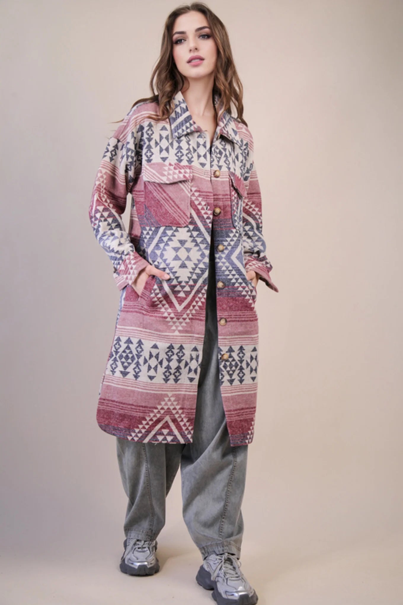 Very J | Aztec Long Jacket | Front | Vagabond | Apparel | Boutique