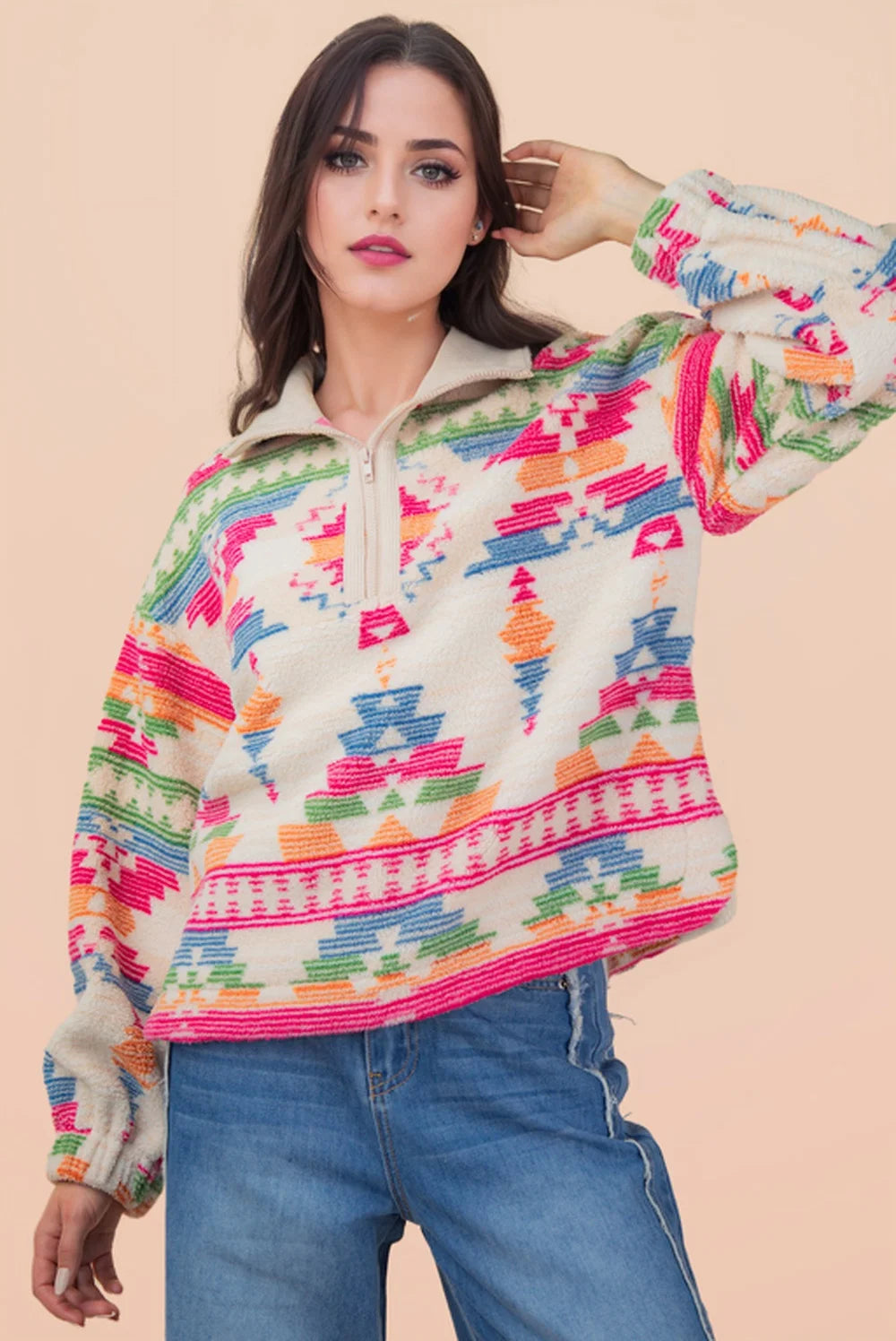 Very J | Aztec Pullover | Pink Mix | Vagabond | Apparel | Boutique