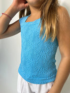 Vintage Havana | Textured Seamless Tank | Blue | Close | Vagabond | Apparel | Boutique