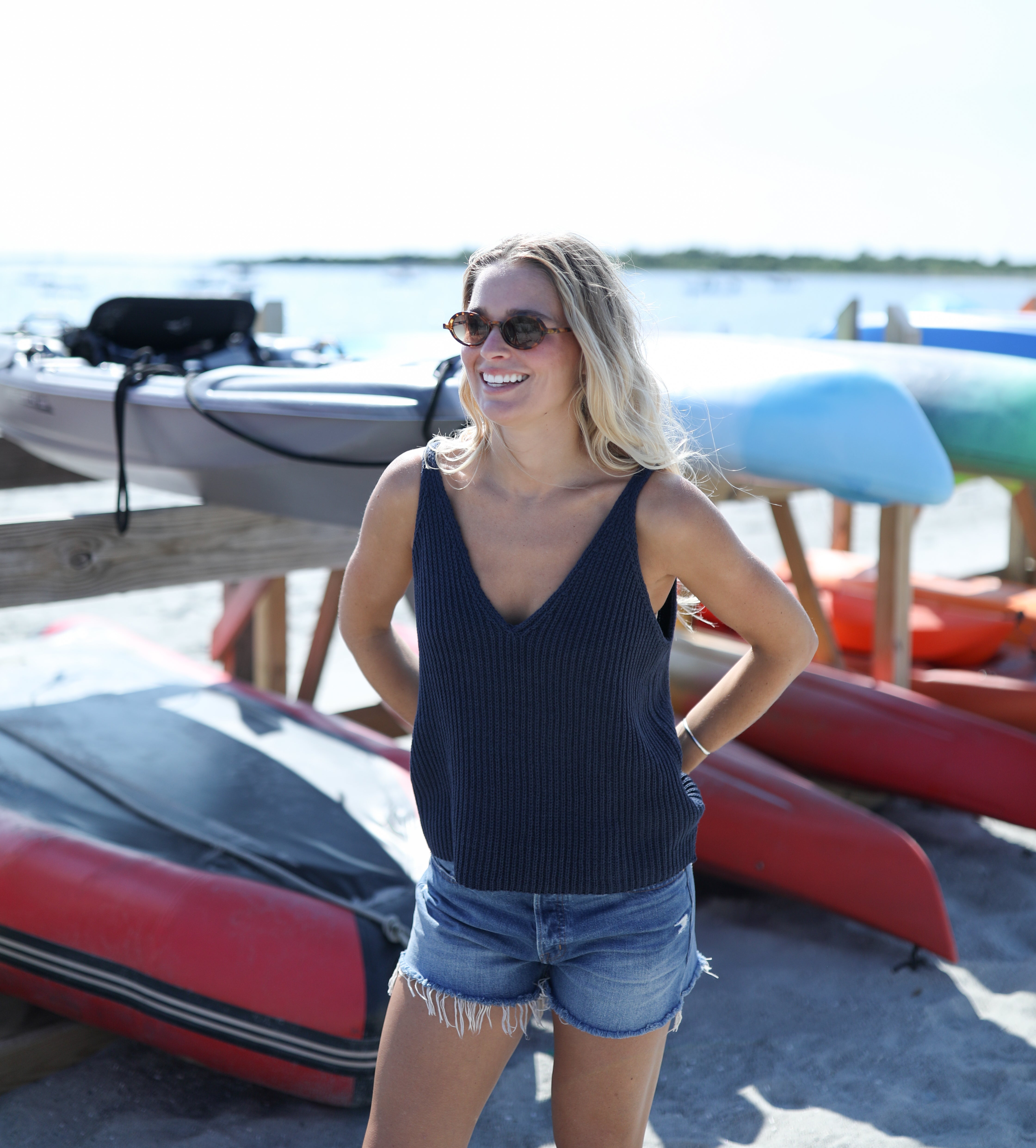 Wooden Ships | Ribbed V Tank | Indigo | Vagabond | Apparel | Boutique