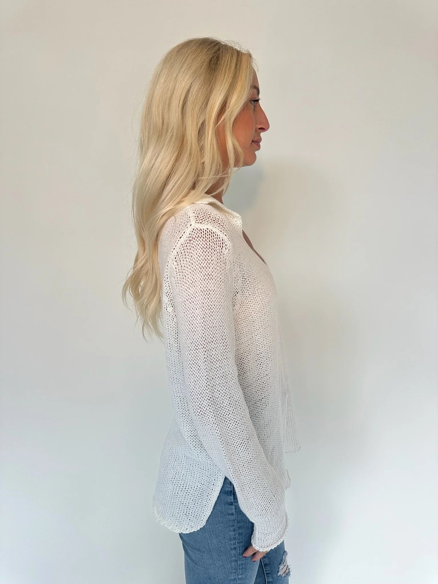 Wooden Ships | Shirt Tail Collar Top | Side | Model | Vagabond | Apparel | Boutique