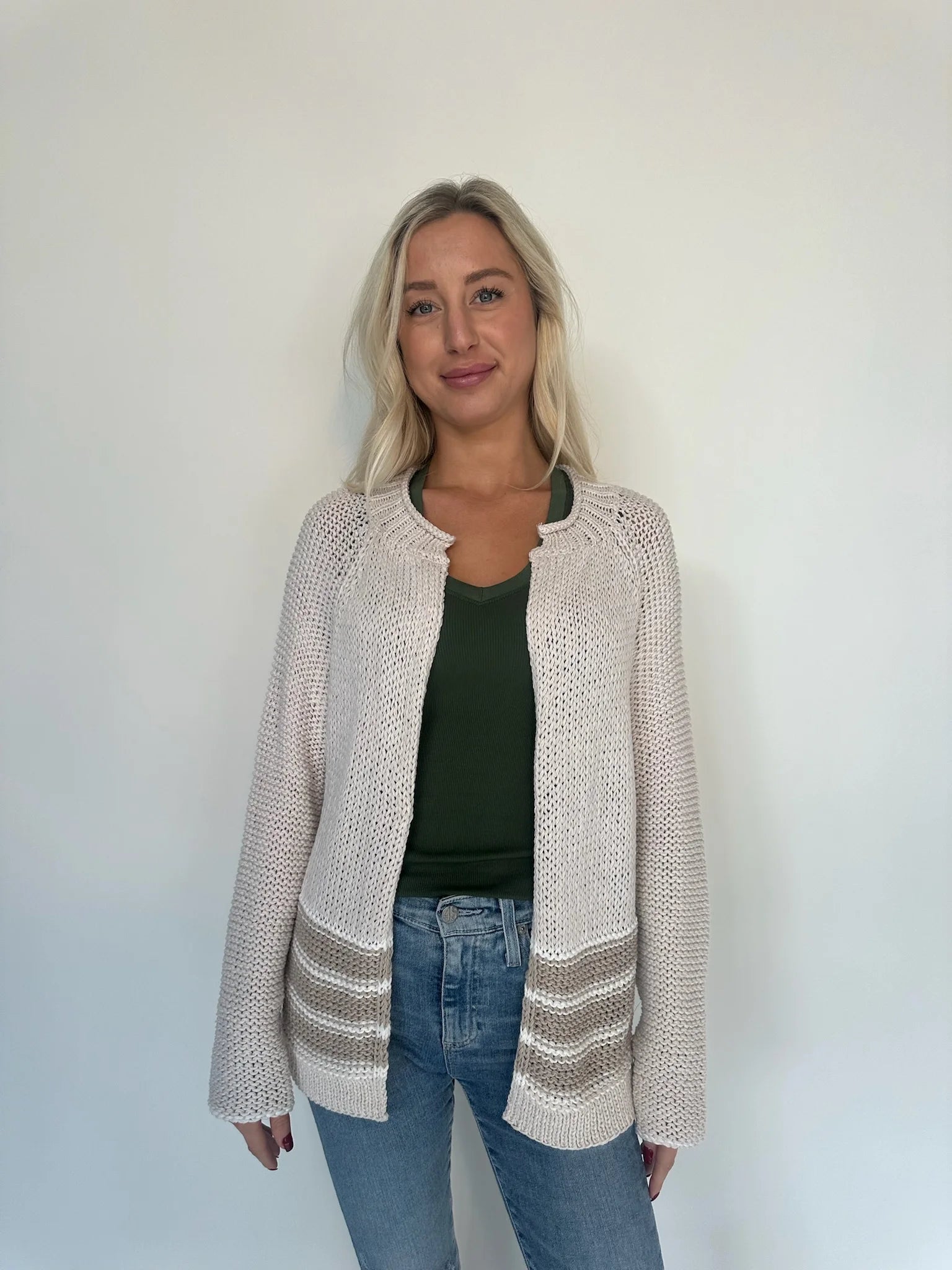 Wooden Ships | Sunrise Chunky Cardi | Model | Front | Vagabond | Apparel | Boutique