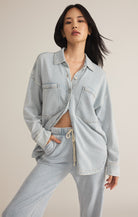 Z Supply All Day Knit Denim Jacket | Washed Indigo | Front | Vagabond Apparel Boutique
