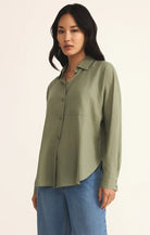 ZSupply | Perfect | Linen | Top | Avocado | Side | Vagabond | Apparel | Boutique