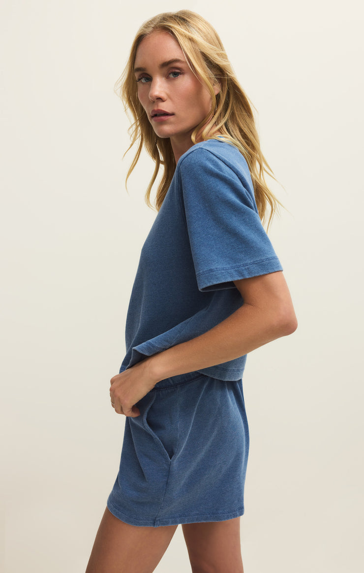 Z Supply | Curran Knit Denim Sweatshirt | Indigo | Side | Vagabond | Apparel | Boutique