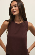 Z Supply | Sloane Linen Top | Chocolate | Model | Vagabond | Apparel | Boutique