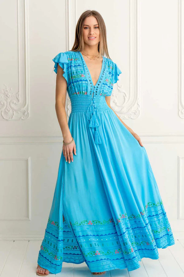 chinese dress ladies Zaimara Ibiza Maxi Aquamarine Blue / M/L