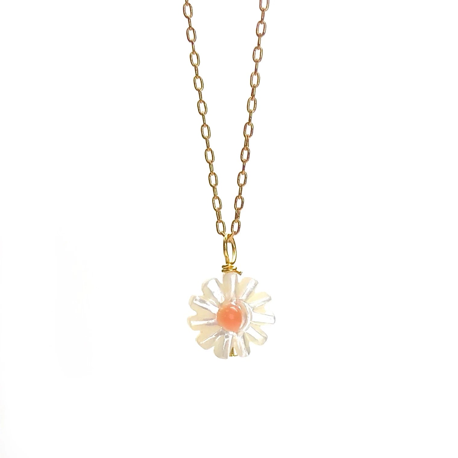 Silver Girl Mother of Pearl Daisy Necklace