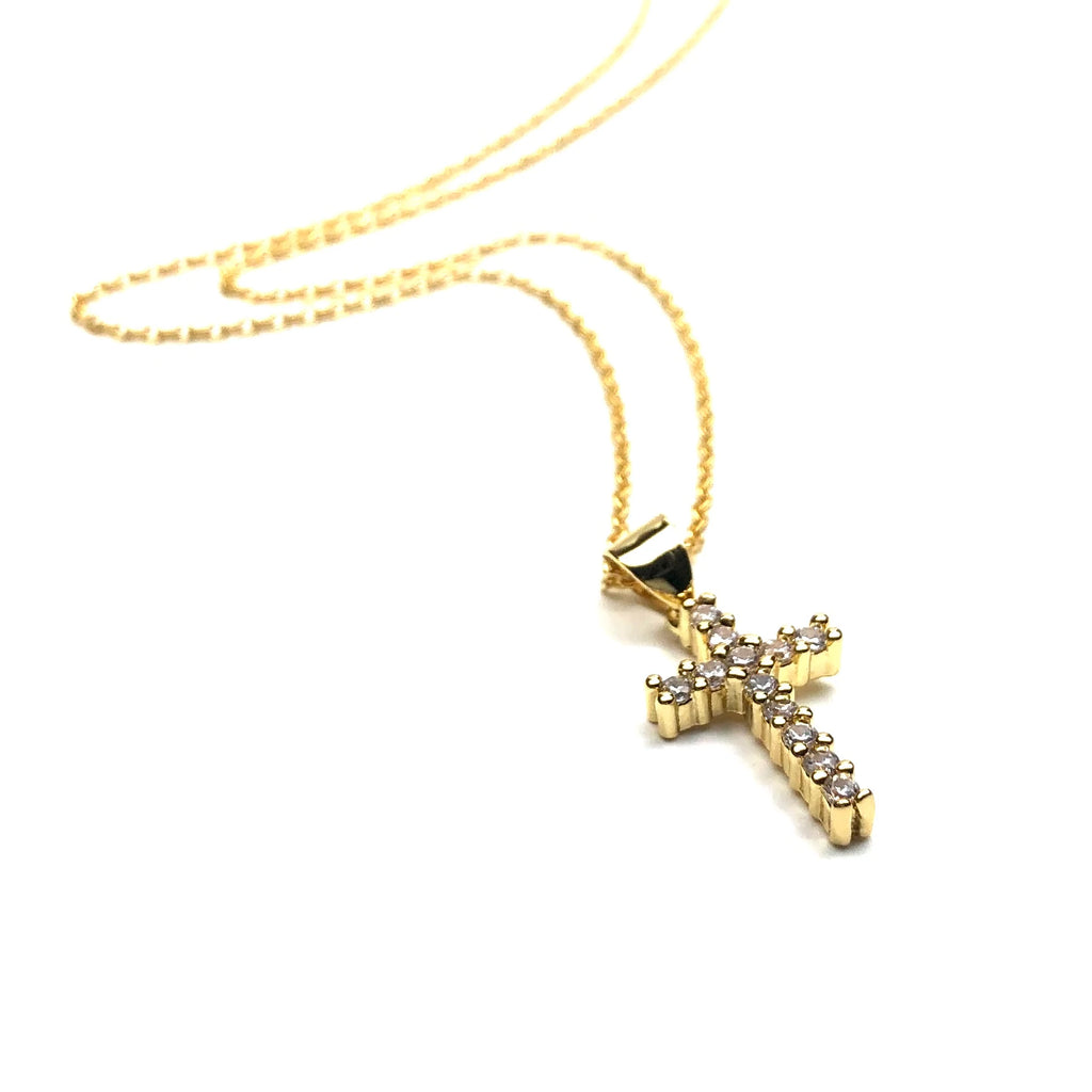 Silver Girl Pave Cross Necklace