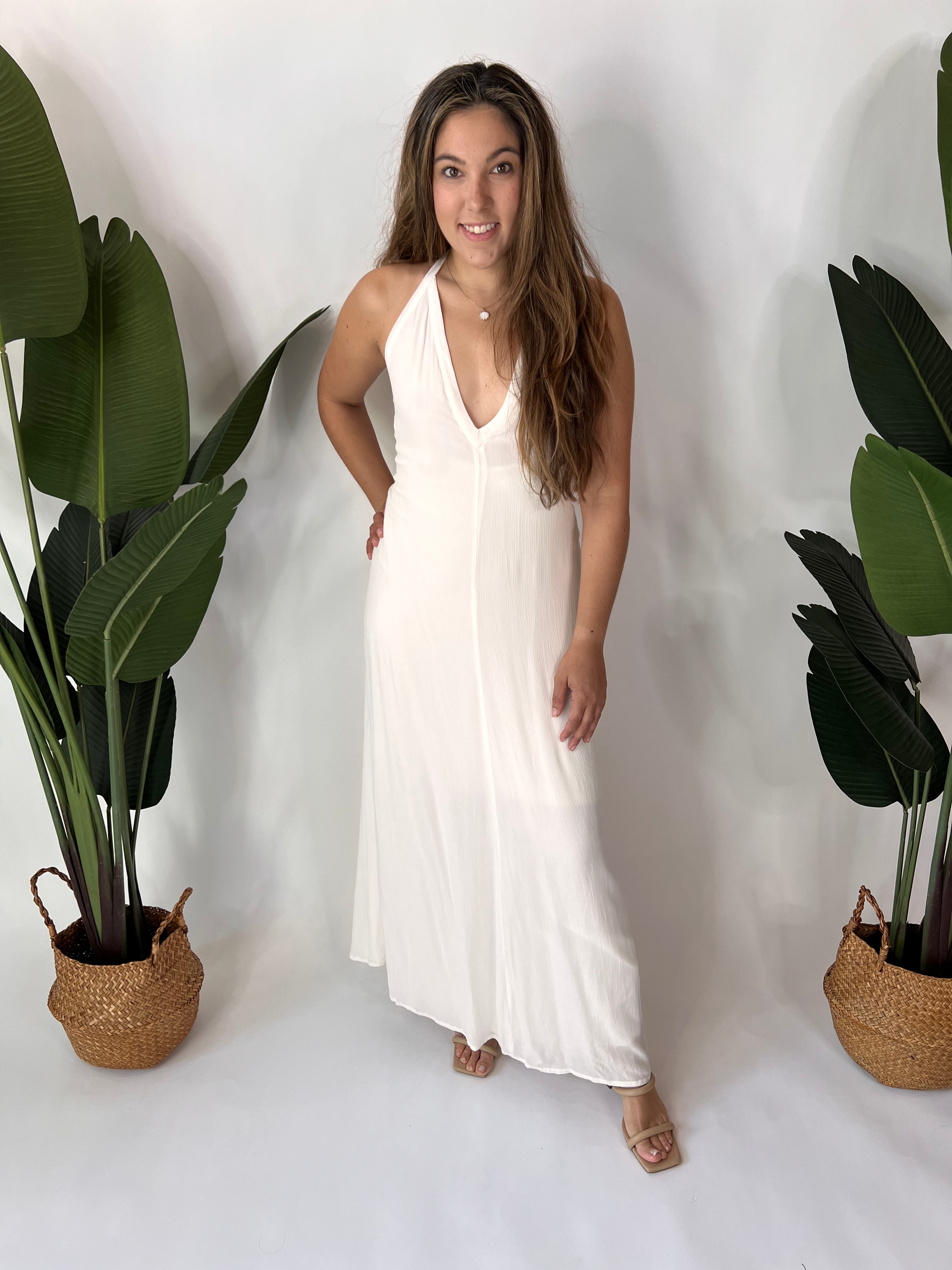Indah Rhea Solid Lined Low Back Button Detail Dress