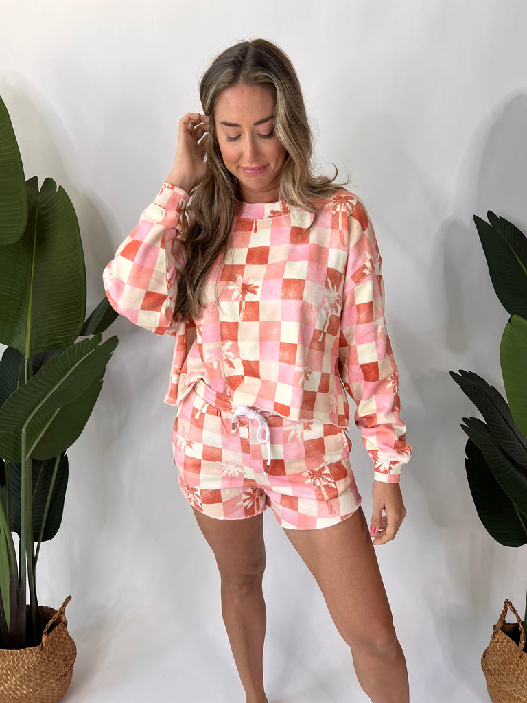 Chaser Checkered Palms Print Pullover