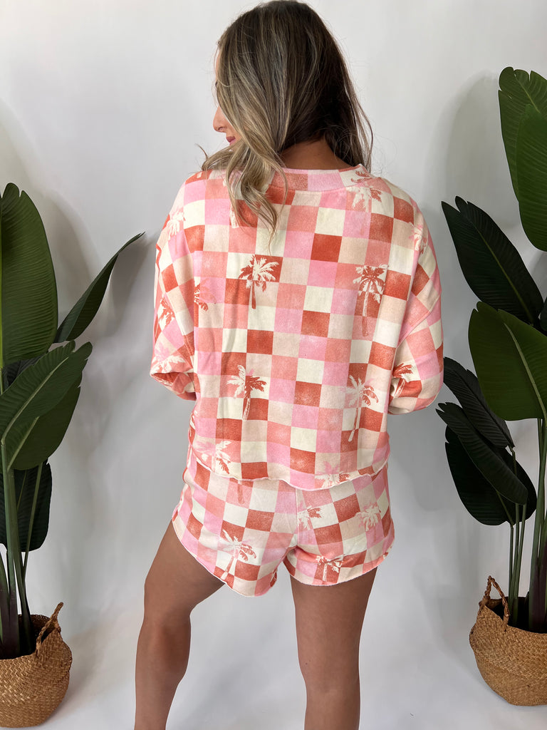 Chaser Checkered Palms Print Pullover