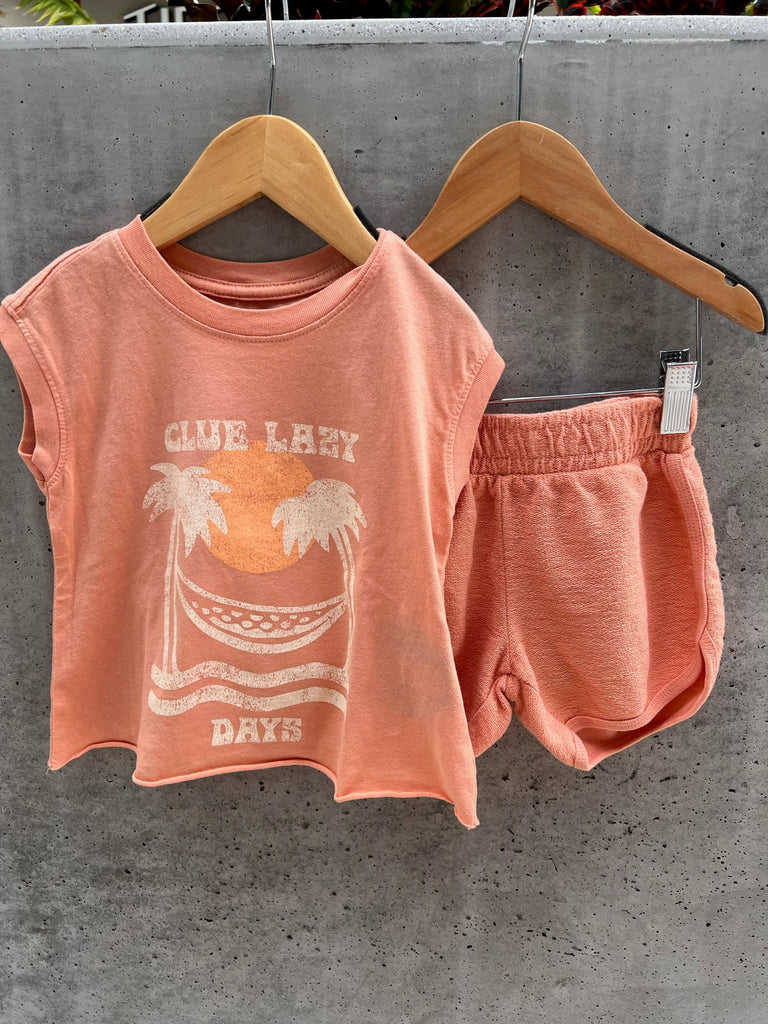Tiny Whales Lazy Days Boxy Muscle Tank Coral