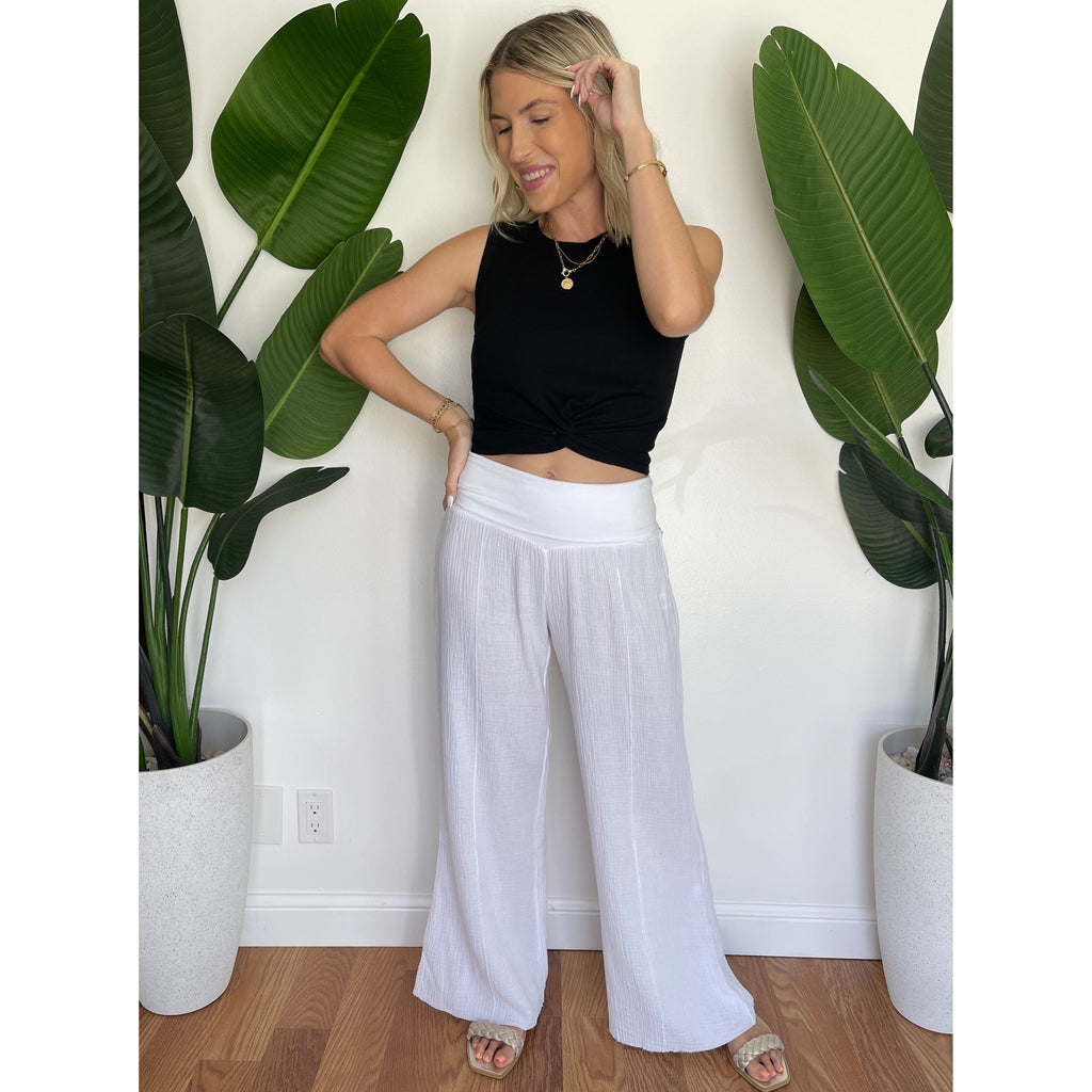 Fresh Laundry Foldover Gauze Pant White